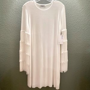 NWT Bailey 44 White Fringe Long Sleeve Dress